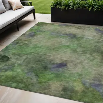 5' X 8' Green And Purple Abstract Washable Indoor Outdoor Area Rug