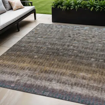 5' X 8' Brown And Beige Striped Washable Indoor Outdoor Area Rug