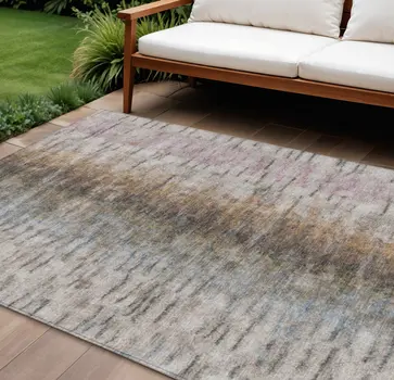 10' X 14' Brown Taupe And Ivory Abstract Washable Indoor Outdoor Area Rug