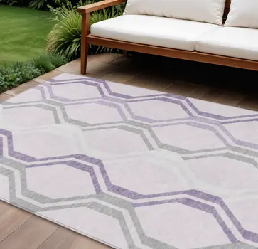 10' X 14' Lavender Ivory And Gray Geometric Washable Indoor Outdoor Area Rug