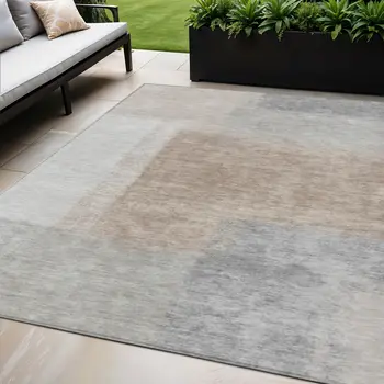 5' X 8' Taupe Ivory And Gray Abstract Washable Indoor Outdoor Area Rug