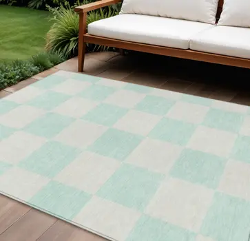 8' X 10' Mint Green And Ivory Geometric Washable Indoor Outdoor Area Rug
