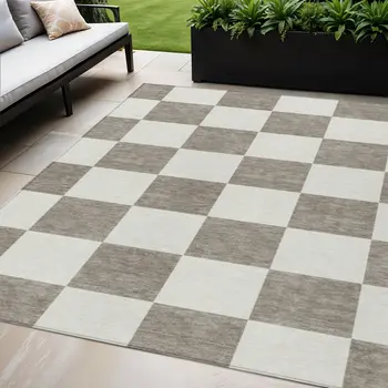 5' X 8' Taupe And Ivory Geometric Washable Indoor Outdoor Area Rug