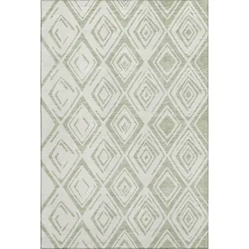10' X 14' Artichoke Green And Ivory Diamond Washable Area Rug With UV Protection