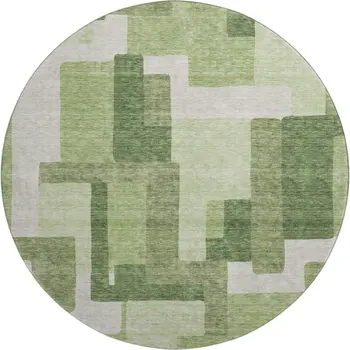 8' Green And Ivory Abstract Geometric Washable Round Rug With UV Protection