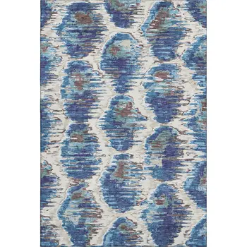 10' X 14' Blue Brown And Ivory Diamond Washable Area Rug With UV Protection