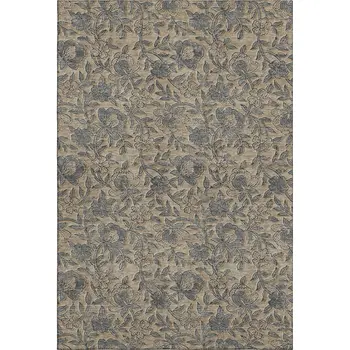 9' X 12' Khaki And Gray Floral Washable Area Rug With UV Protection