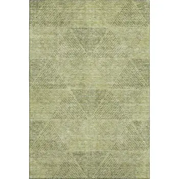 10' X 14' Artichoke Green Gray And Silver Geometric Washable Area Rug With UV Protection