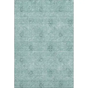 5' X 8' Teal And Ivory Floral Washable Area Rug With UV Protection