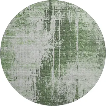 8' Fern Green And Gray Abstract Washable Round Rug With UV Protection