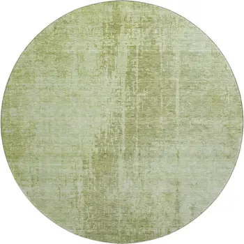 8' Sage And Ivory Abstract Washable Round Rug With UV Protection