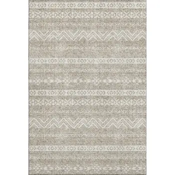 5' X 8' Beige And Ivory Southwestern Washable Area Rug With UV Protection