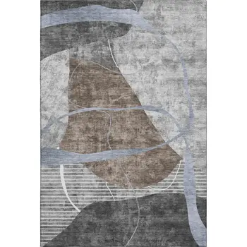 9' X 12' Chocolate Blue And Gray Abstract Geometric Washable Area Rug With UV Protection