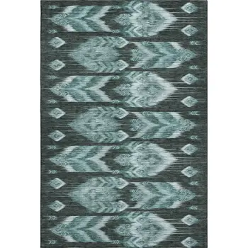 8' X 10' Teal And Gray Southwestern Washable Area Rug With UV Protection