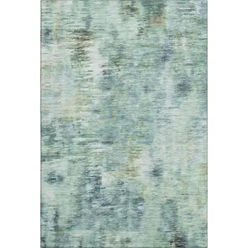 9' X 12' Teal Green And Ivory Abstract Washable Area Rug With UV Protection