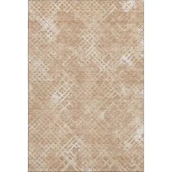 8' X 10' Coral And Ivory Abstract Geometric Washable Area Rug With UV Protection