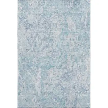 8' X 10' Sky Blue And Ivory Abstract Washable Area Rug With UV Protection