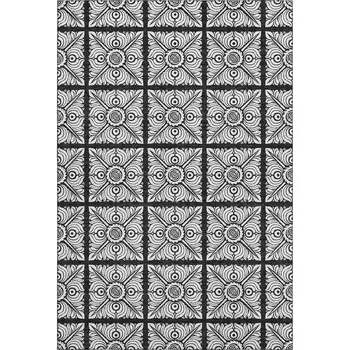 10' X 14' Black And Ivory Medallion Washable Area Rug With UV Protection
