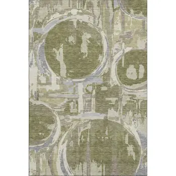 8' X 10' Olive Green Gray And Silver Geometric Washable Area Rug With UV Protection