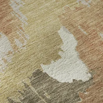 8' X 10' Copper Gold And Ivory Abstract Washable Area Rug With UV Protection