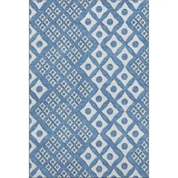 10' X 14' Denim Blue And Silver Geometric Washable Area Rug With UV Protection