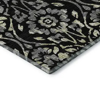 10' X 14' Black Gray And Beige Floral Washable Area Rug With UV Protection