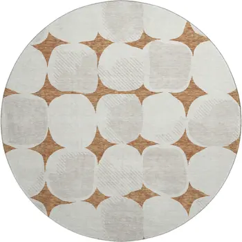 8' Rust And Ivory Abstract Geometric Washable Round Rug With UV Protection