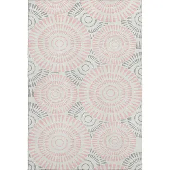 9' X 12' Pink Ivory And Gray Geometric Washable Area Rug With UV Protection