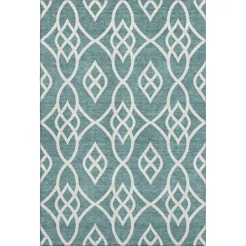 10' X 14' Teal And Ivory Trellis Washable Area Rug With UV Protection
