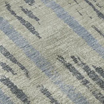 9' X 12' Taupe Beige And Gray Striped Washable Area Rug With UV Protection