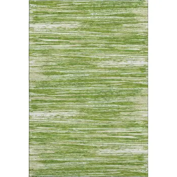 8' X 10' Green And Ivory Striped Washable Area Rug With UV Protection