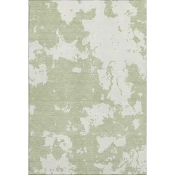 10' X 14' Artichoke Green And Ivory Abstract Washable Area Rug With UV Protection