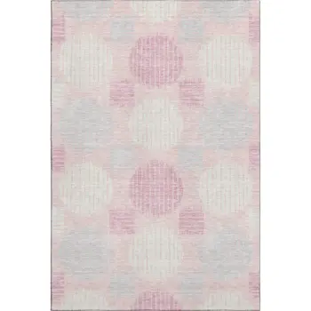 8' X 10' Pink Ivory And Gray Geometric Washable Area Rug With UV Protection