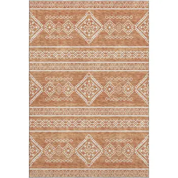 9' X 12' Copper And Ivory Southwestern Washable Area Rug With UV Protection