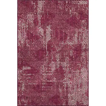 9' X 12' Burgundy And Ivory Geometric Washable Area Rug With UV Protection