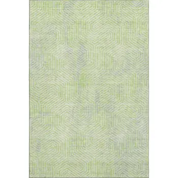 9' X 12' Lime Green And Gray Geometric Washable Area Rug With UV Protection