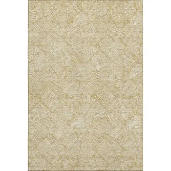 5' X 8' Gold And Ivory Floral Washable Area Rug With UV Protection