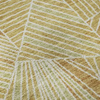 9' X 12' Gold And Beige Geometric Washable Area Rug With UV Protection