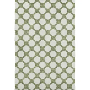 10' X 14' Green And Ivory Polka Dot Washable Area Rug With UV Protection