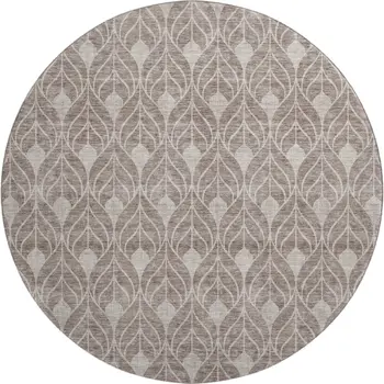 8' Taupe And Beige Geometric Washable Round Rug With UV Protection
