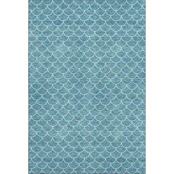 9' X 12' Teal And Ivory Geometric Washable Area Rug With UV Protection