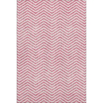 10' X 14' Pink And Ivory Chevron Washable Area Rug With UV Protection