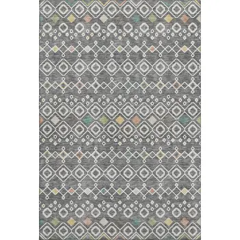 8' X 10' Gray Ivory And Gold Southwestern Washable Area Rug With UV Protection