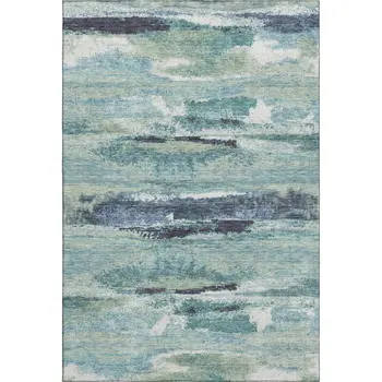 5' X 8' Artichoke Green Teal And Ivory Abstract Washable Area Rug With UV Protection