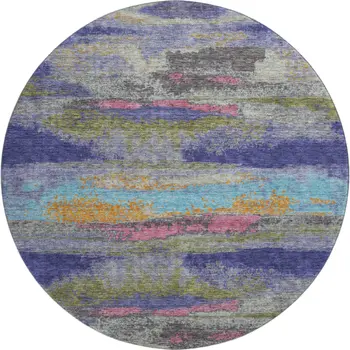 8' Lavender Pink And Orange Abstract Washable Round Rug With UV Protection