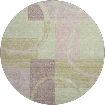 8' Blush Mint Green And Lilac Geometric Washable Round Rug With UV Protection