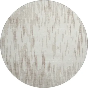 8' Ivory And Beige Abstract Washable Round Rug With UV Protection