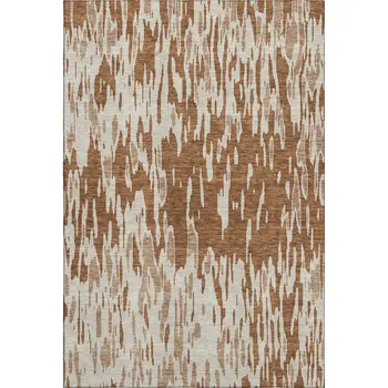 8' X 10' Rust And Ivory Abstract Washable Area Rug With UV Protection