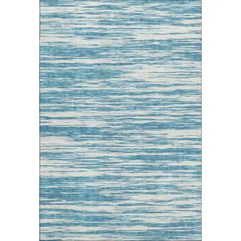 10' X 14' Teal And Ivory Striped Washable Area Rug With UV Protection