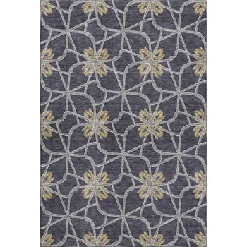 9' X 12' Charcoal Gold And Gray Geometric Washable Area Rug With UV Protection